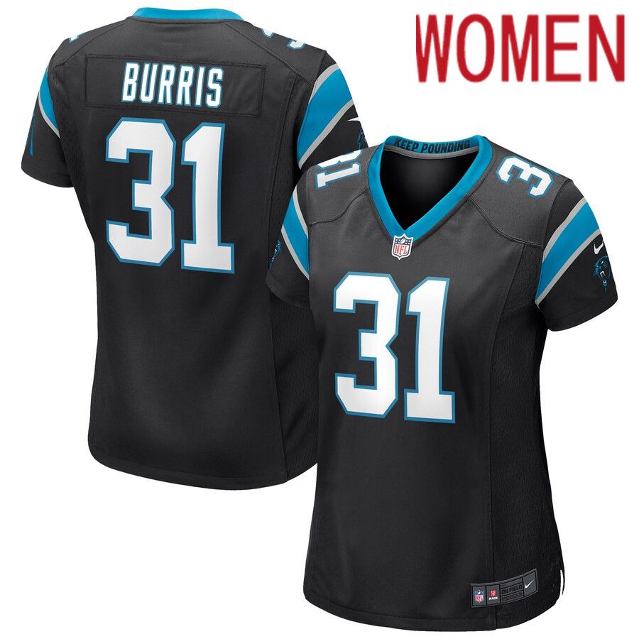 Women Carolina Panthers #31 Juston Burris Nike Black Game NFL Jersey->women nfl jersey->Women Jersey